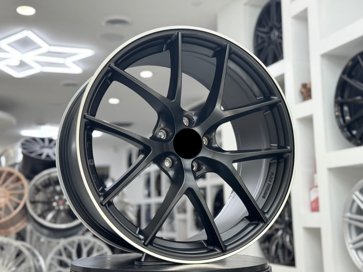 E054 Satin Black Machined Lip 19x8.5 ET35 5.114 - Square Set (4 Wheels)