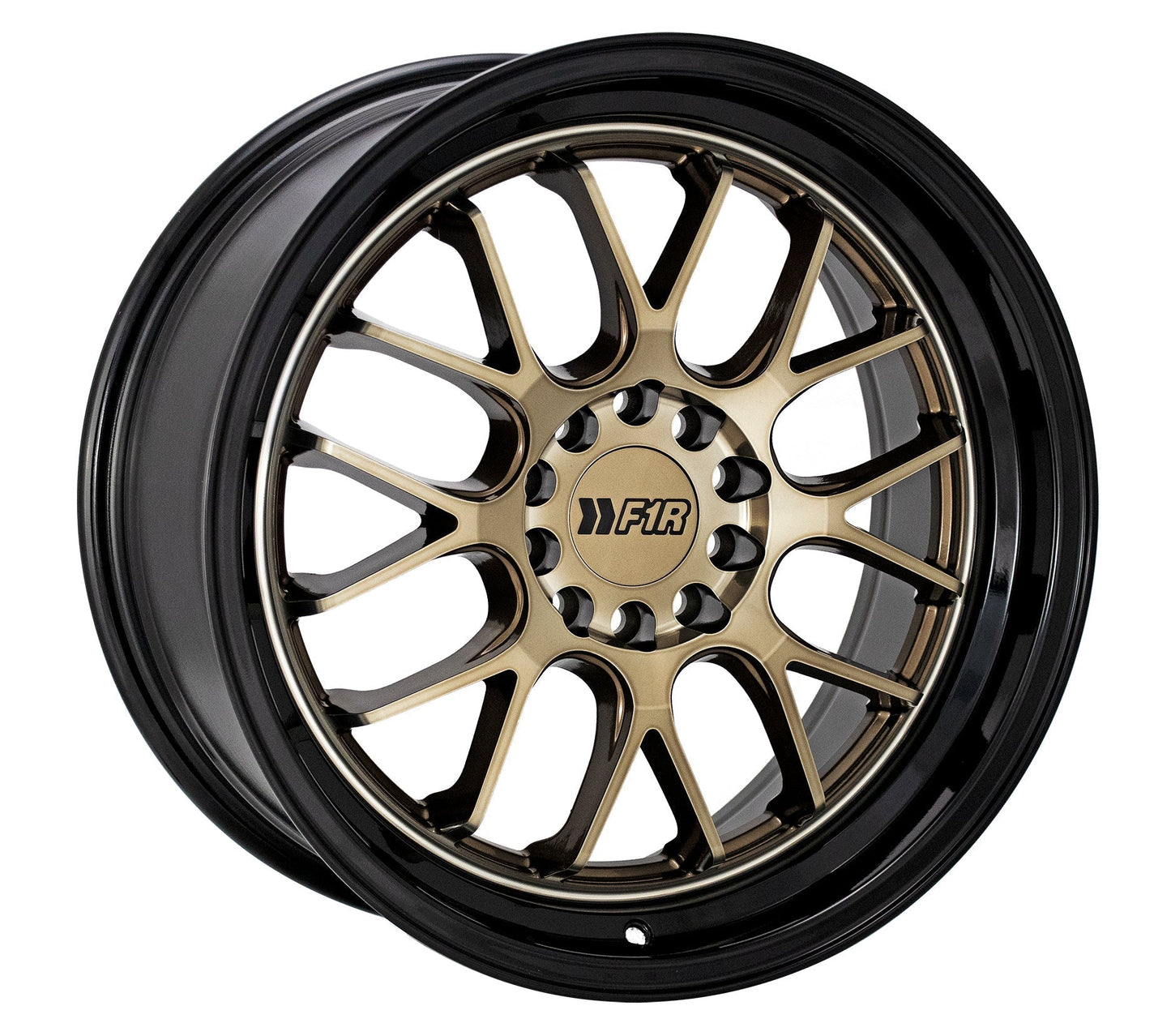 F1R F21 18x8.5 ET38 Machine Gold/Polish Lip v2 5x100/114.3 – ( Square Set of 4 )