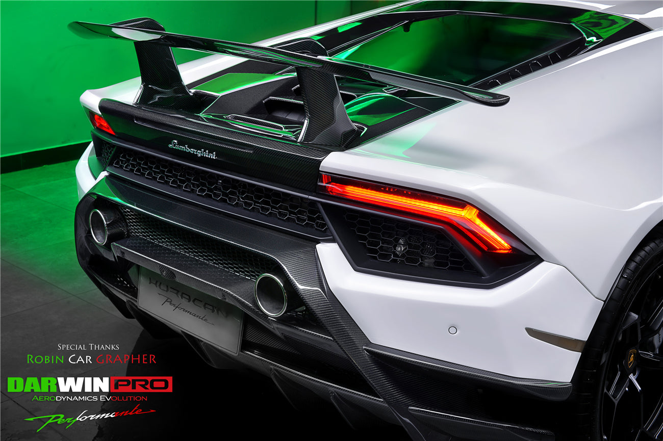 2015-2020 Lamborghini Huracan LP610/LP580 Performante Style Carbon Trunk Spoiler and Engine Hood - DarwinPRO Aerodynamics