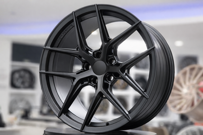 E1500 Satin Black 18x8 ET35 / 18x9 ET35 5x112 — Staggered Set of 4