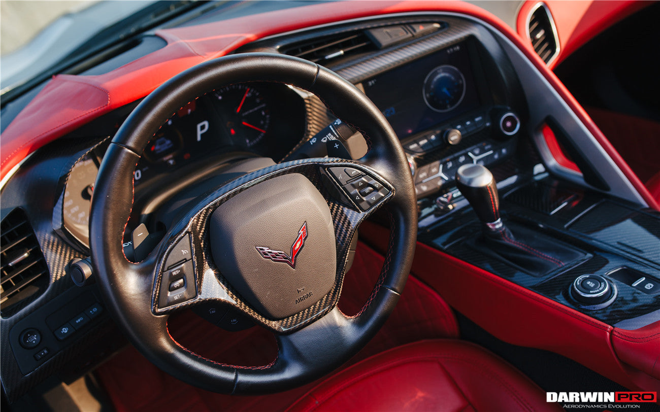2013-2019 Corvette C7 Z06 Grandsport Dry Carbon Fiber Interior Steering Wheel Cover Trim - DarwinPRO Aerodynamics