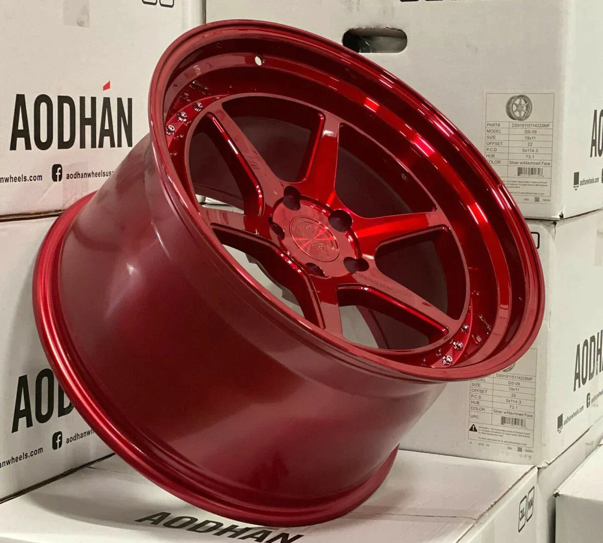 18" Aodhan DS09 Candy Red w/ Chrome Rivets 5x114.3 ( Staggered Setup ) ( Set of 4 )