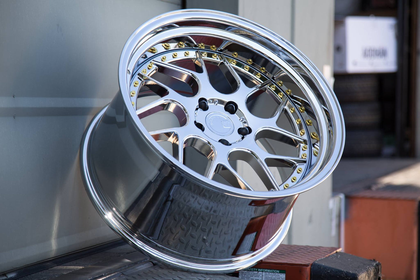 Aodhan DS01 Vacuum Chrome w/ Gold Rivets - 19x9.5 +22 / 19x10.5 +22 5x114.3 (Staggered Set of 4)