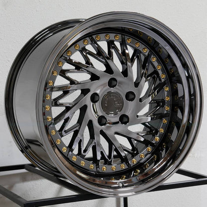 18" Aodhan DS03 Black Vacuum w/ Gold Rivets 5x114.3 ( Square Setup ) ( Set of 4 )