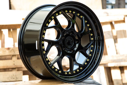 Aodhan DS01 Gloss Black W /Gold Rivets - 18x8.5 +35 5x114.3 (Square Set of 4)
