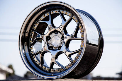 Aodhan DS01 Black Vacuum w/ Gold Rivets - 19x10.5 +22 5x114.3 (Square Set of 4)