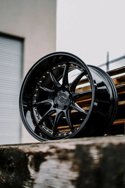 Aodhan DS07 Gloss Black W /Gold Rivets - 19x9.5 +30 5x114.3 (Square Set of 4)