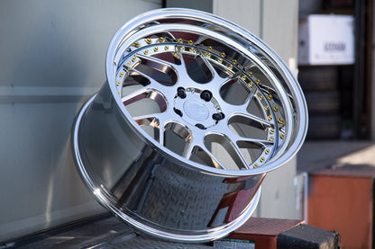 Aodhan DS01 Vacuum Chrome w/ Gold Rivets - 18x8.5 +35 / 18x9.5 +30 5x114.3 (Staggered Set of 4)