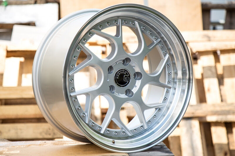 Aodhan DS01 Silver Machined Lip w/Chrome Rivets - 18x8.5 +35 / 18x9.5 +22 5x114.3 (Staggered Set of 4)