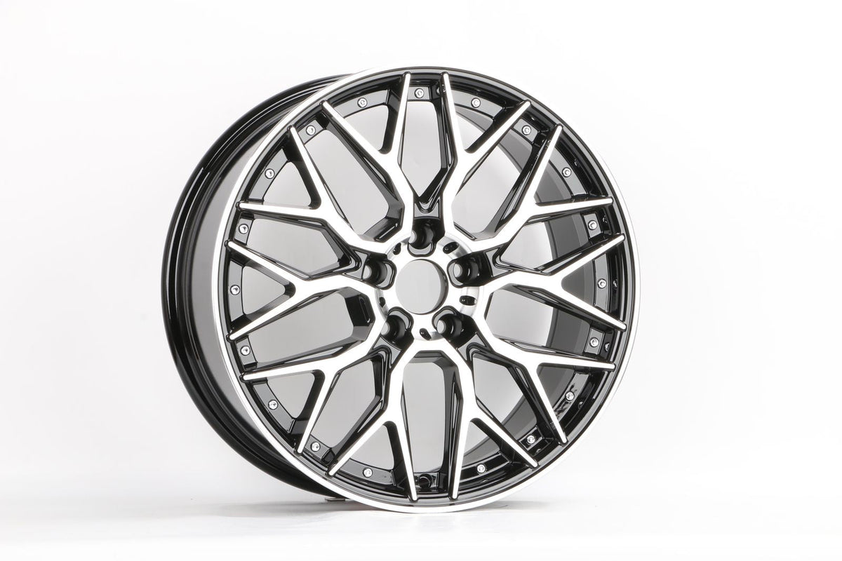 E034 Black Machined Face 18x8 5x112/5x114.3 Square Wheels ET42 – Set of 4