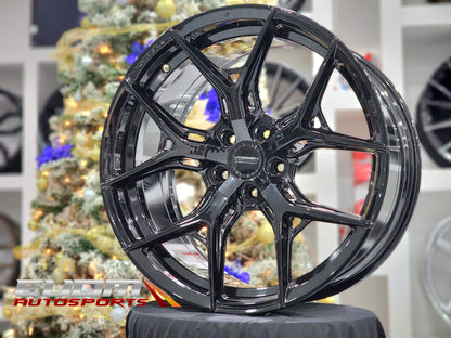 19" Vossen HF5 Gloss Black 5x112 ( Staggered Setup ) ( Set of 4 )