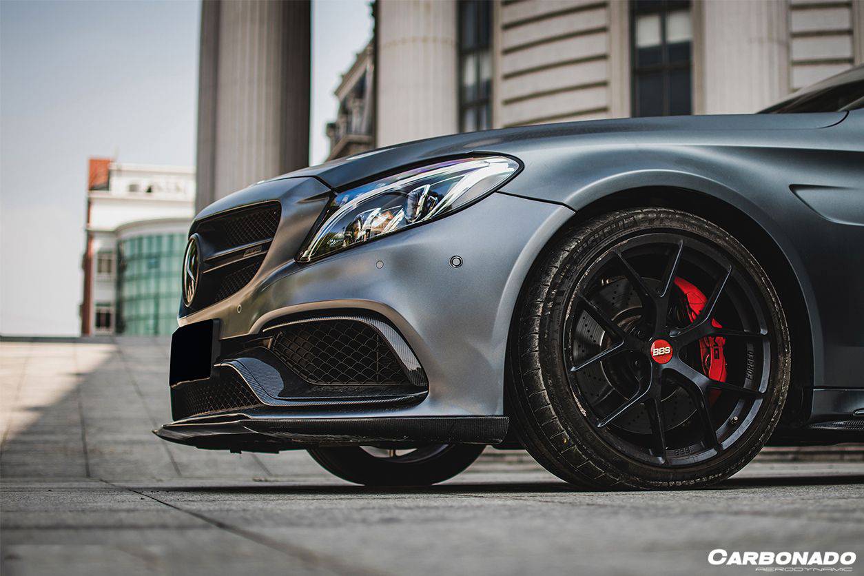 2015-2021 Mercedes Benz W205 C63/S AMG Sedan/Coupe Carbon Fiber Front Bumper Canards - Carbonado Aero