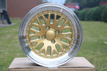 E310 Gold Machined Lip 15x8.0 ET0 4.100 - Square Set (4 Wheels)