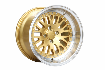 E310 Gold Machined Lip 15x8.0 ET0 4.100 - Square Set (4 Wheels)