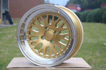 E310 Gold Machined Lip 15x8.0 ET0 4.100 - Square Set (4 Wheels)