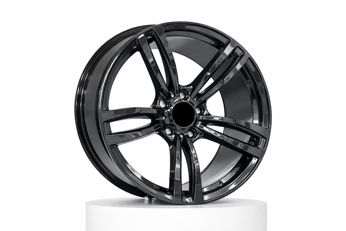 E1121 Gloss Black 18x8 ET35 / 18x9 ET35 5x120 — Staggered Set of 4