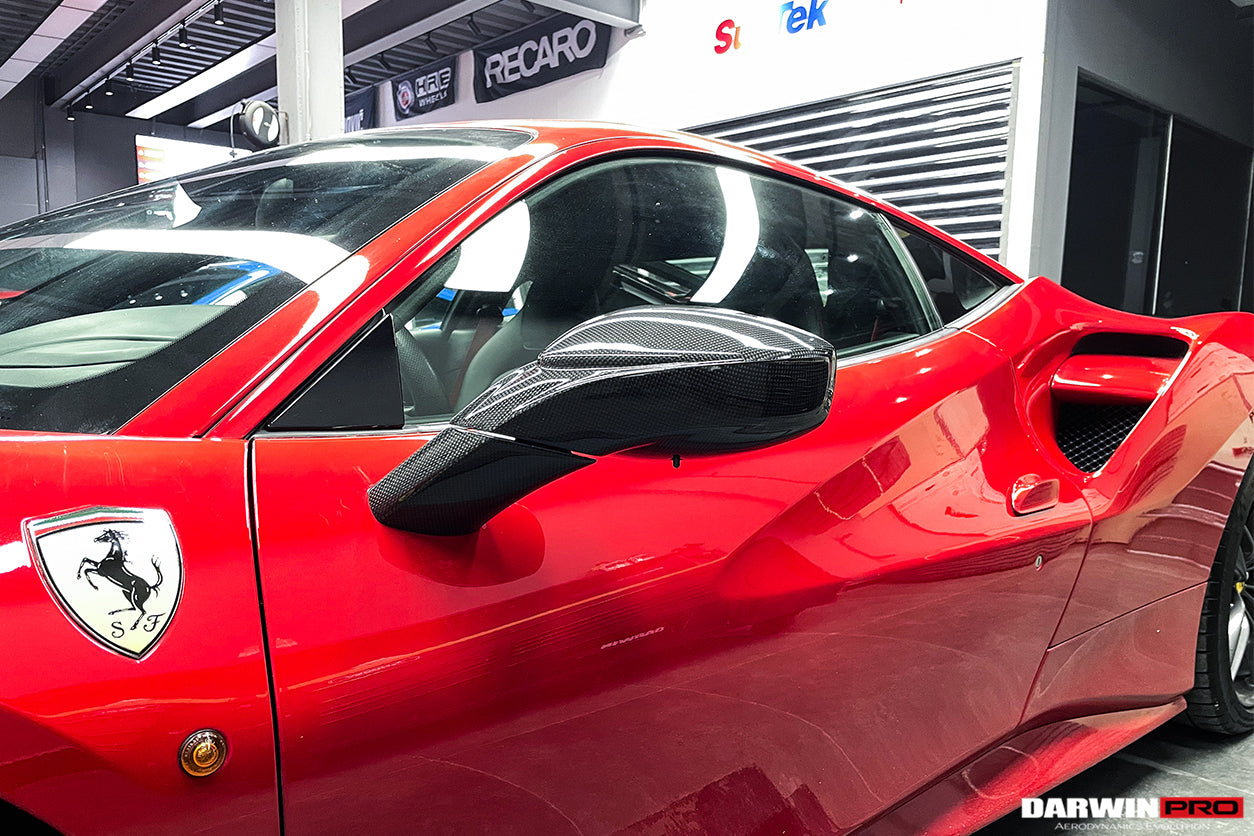 2015-2020 Ferrari 488 GTB/Spyder Carbon Fiber Mirror House & Base Replacement - DarwinPRO Aerodynamics