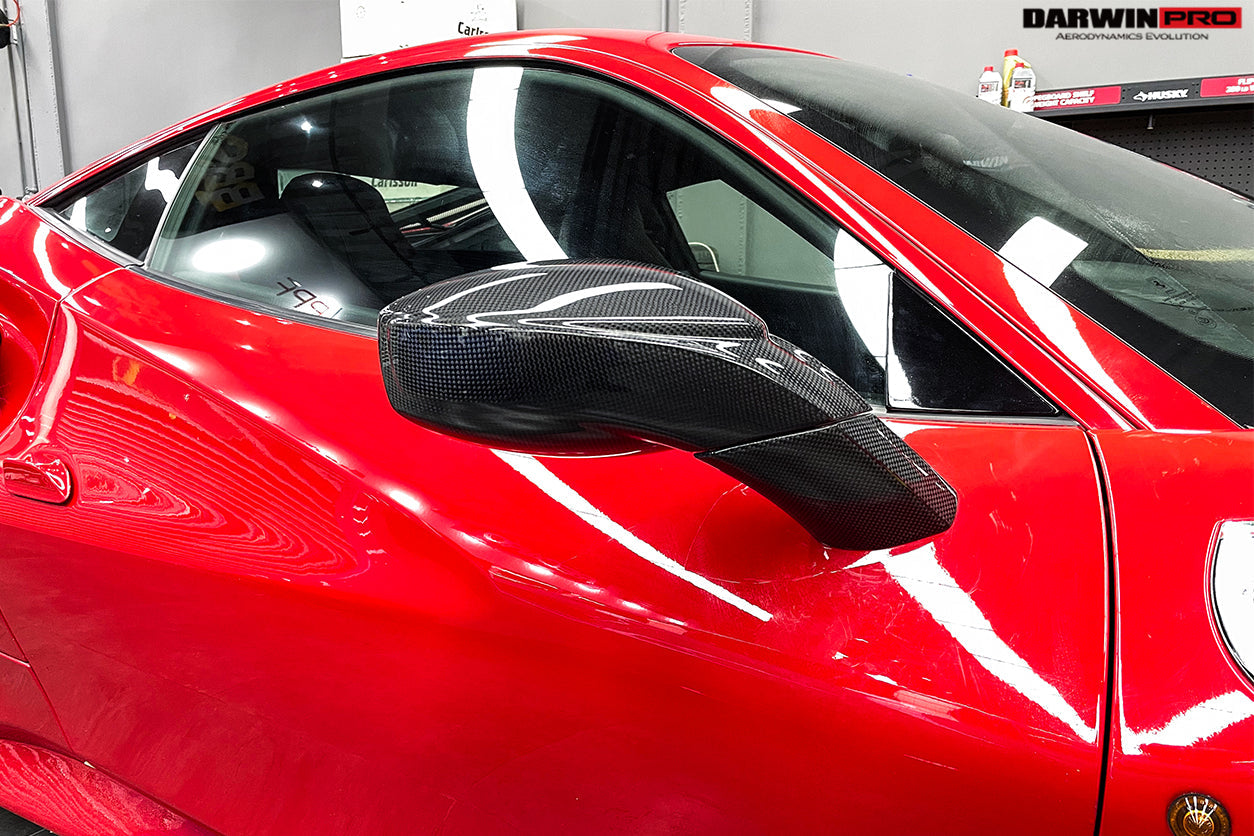 2015-2020 Ferrari 488 GTB/Spyder Carbon Fiber Mirror House & Base Replacement - DarwinPRO Aerodynamics
