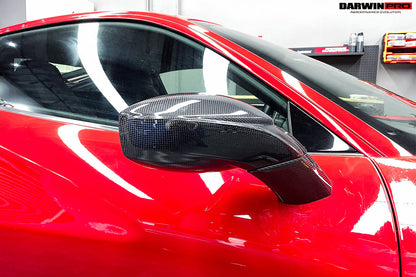 2015-2020 Ferrari 488 GTB/Spyder Carbon Fiber Mirror House & Base Replacement - DarwinPRO Aerodynamics