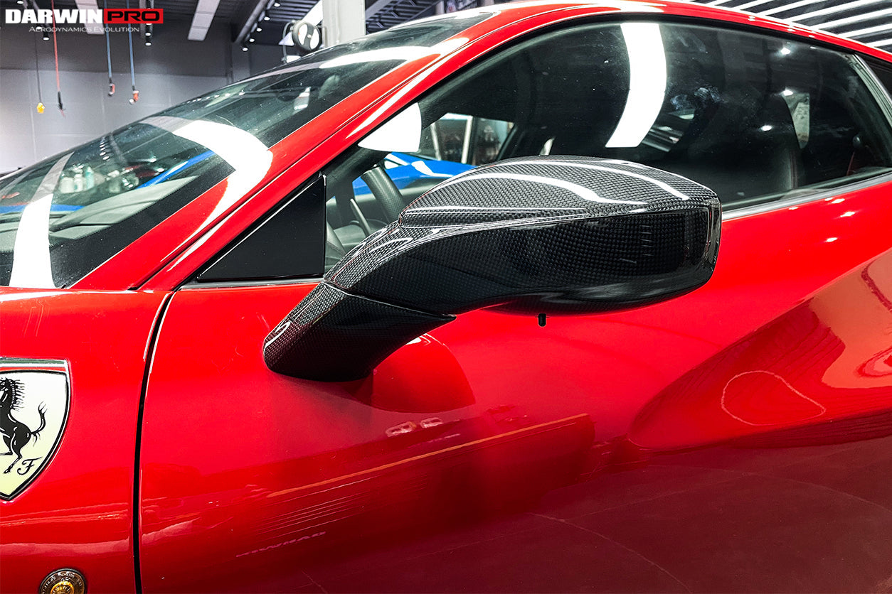 2015-2020 Ferrari 488 GTB/Spyder Carbon Fiber Mirror House & Base Replacement - DarwinPRO Aerodynamics
