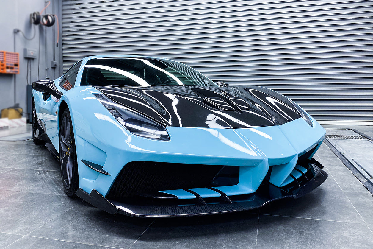 2015-2020 Ferrari 488 GTB & Spider MA Style Partial Carbon Fiber Front Bumper - Carbonado
