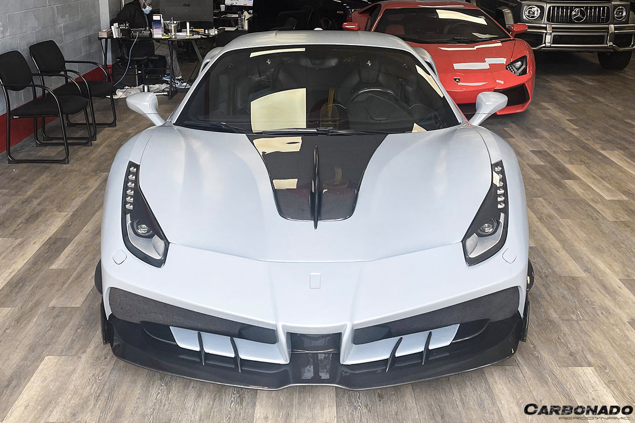 2015-2020 Ferrari 488 GTB/Spyder MA Style Partial Carbon Fiber Front Bumper - Carbonado