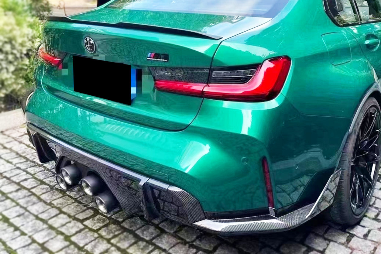 2021-UP BMW M3 G80 MP Style DRY Carbon Fiber Middle Rear Lip with Caps - Carbonado