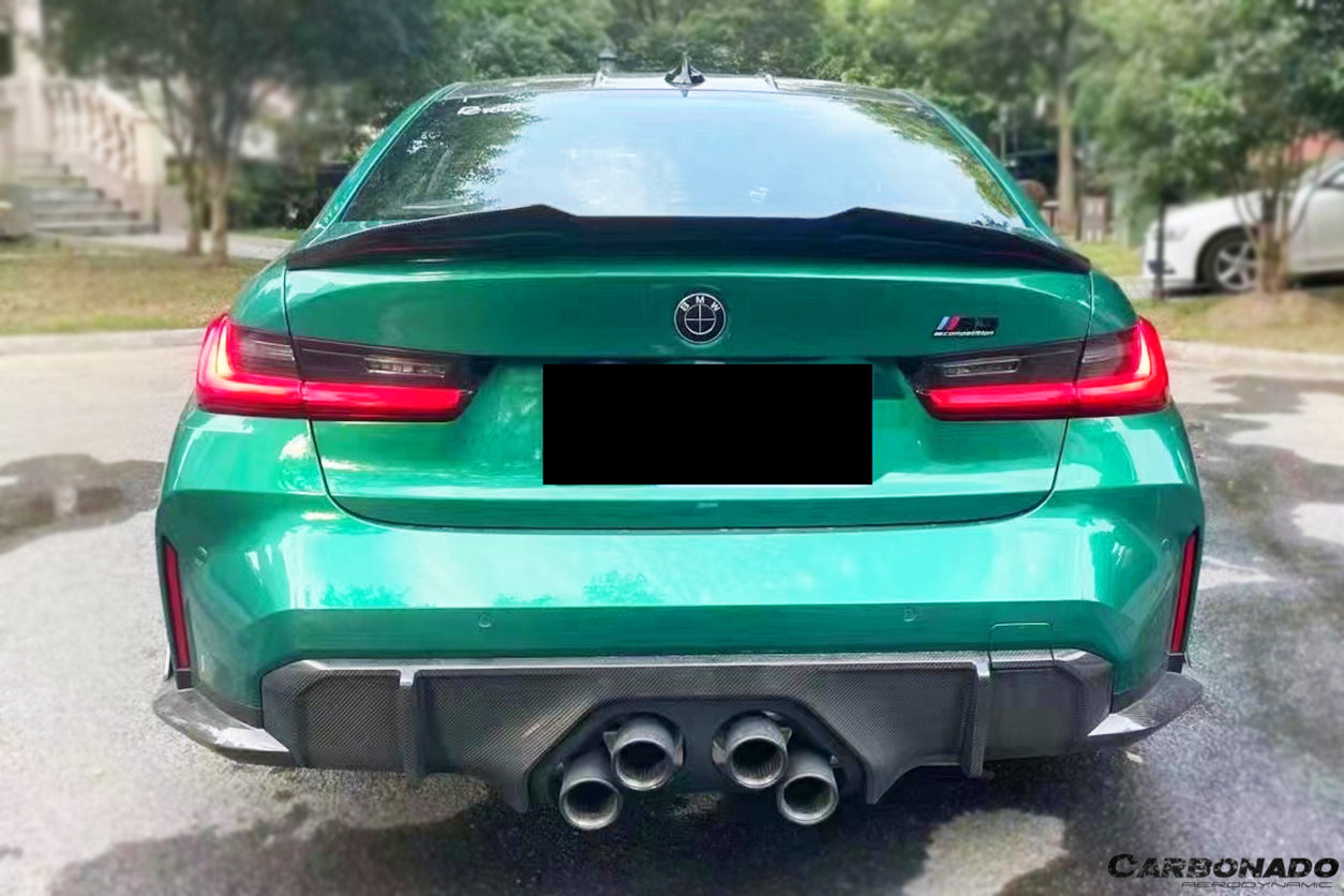 2021-UP BMW M3 G80 MP Style DRY Carbon Fiber Middle Rear Lip with Caps - Carbonado