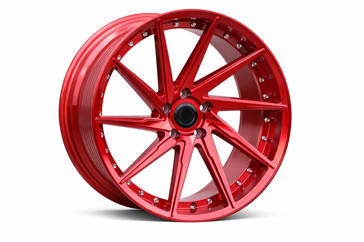 E511 Red With Machined Lip Red Clear Coat With Silver Rivet 19x8.5 ET35 5.114 - Square Set (4 Wheels)
