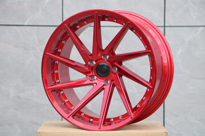 E511 Red With Machined Lip Red Clear Coat With Silver Rivet 19x8.5 ET35 5.114 - Square Set (4 Wheels)