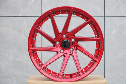 E511 Red With Machined Lip Red Clear Coat With Silver Rivet 19x8.5 ET35 5.114 - Square Set (4 Wheels)