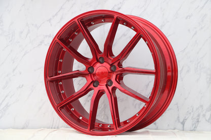 E512 Red Machined Lip With Silver Rivet 20x9.5 ET35 5.120 - Square Set (4 Wheels)