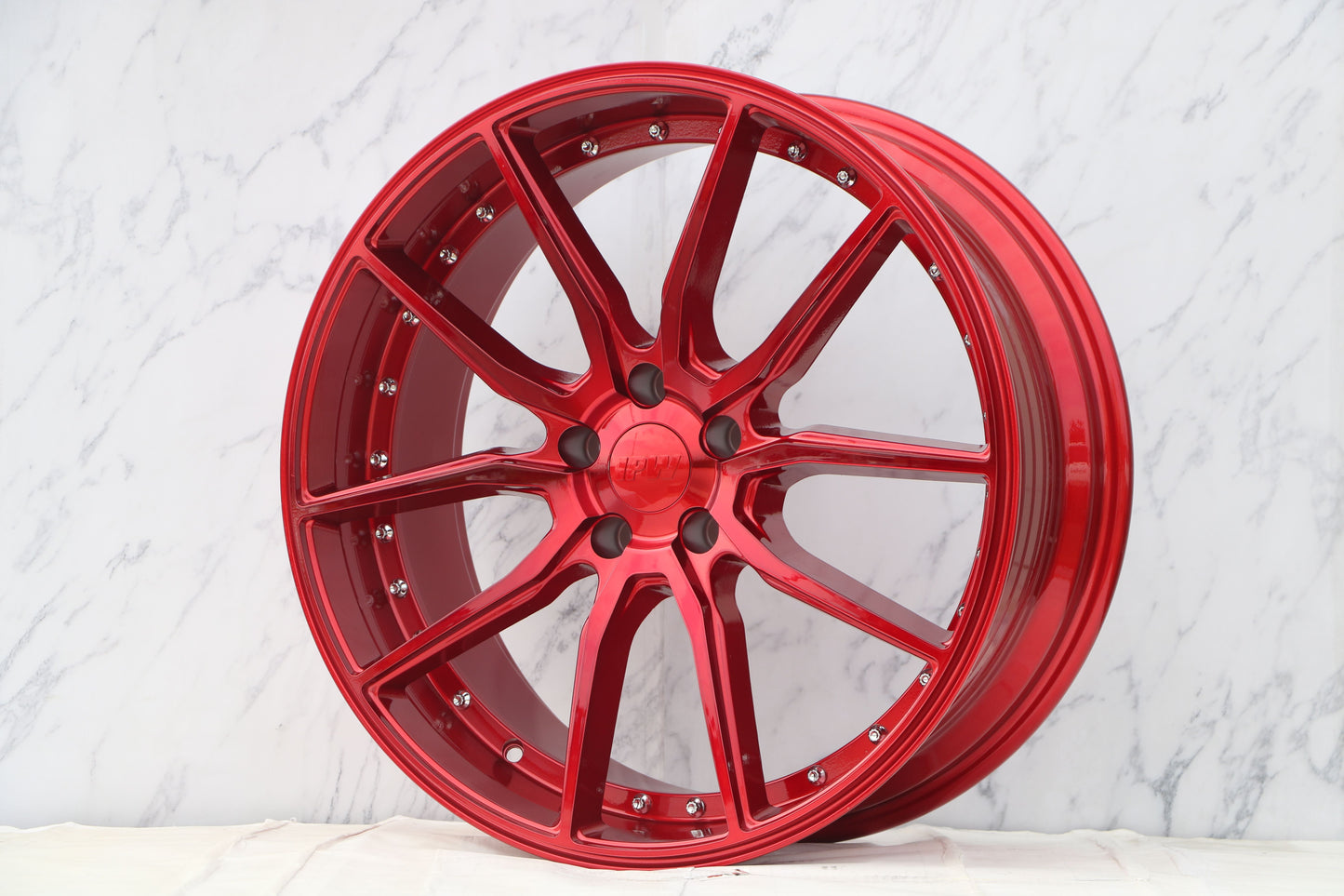 E512 Red Machined Lip w/ Silver Rivet 20x8.5 ET35 5.120 - Square Set (4 Wheels)