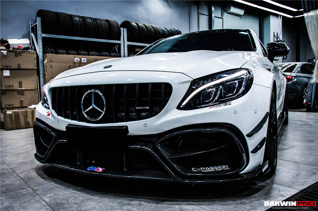 2015-2021 Mercedes Benz W205 C63/S AMG Coupe IMP Performance Partial Carbon Fiber Front Bumper w/ Grill & Canards - DarwinPRO Aerodynamics