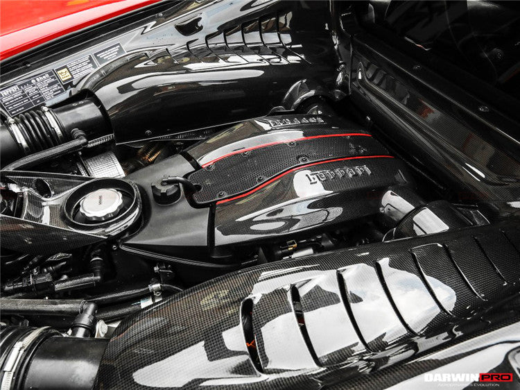 2015-2022 Ferrari 488 GTB/Pista/F8 Dry Carbon Fiber Engine Bay Panels With Heat Protection - DarwinPRO Aerodynamics