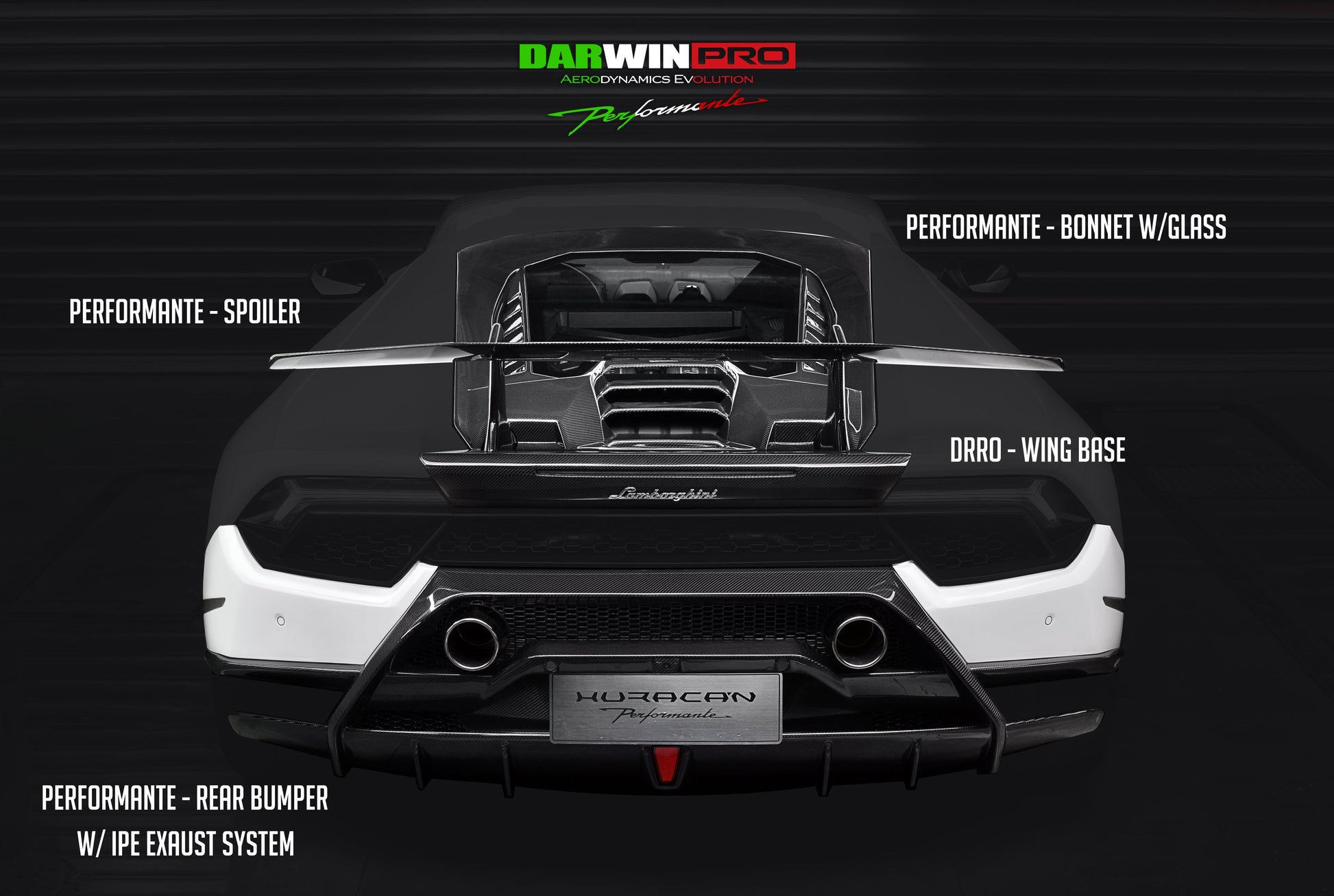 2015-2020 Lamborghini Huracan LP610/LP580 Performante Style Partial Carbon Rear Bumper - DarwinPRO Aerodynamics