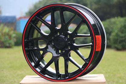 E703 Black With Red Lip 19x8.5 ET35 5.120 - Square Set (4 Wheels)