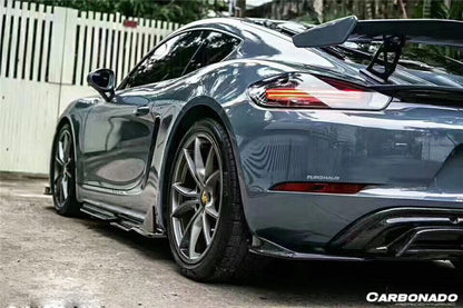 2017-2023 Porsche 718 Cayman/Boxster AM Style Carbon Fiber Rear Lip w/ Caps - Carbonado