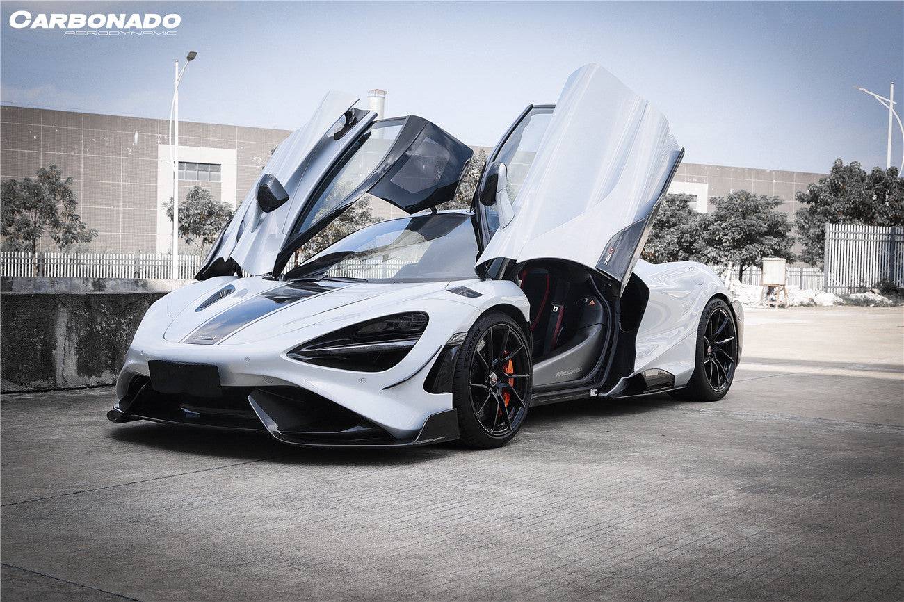 2017-2022 McLaren 720s 765LT-Style Dry Part Carbon Fiber Side Skirts - Carbonado Aero