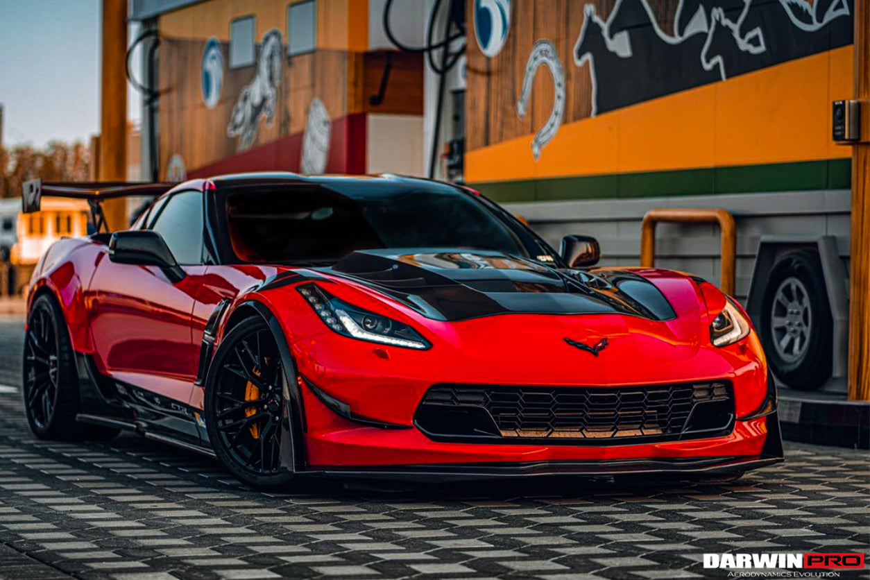 2013-2019 Corvette C7 Z51 Z06 Grandsport Carbon Fiber Front Lip with Caps - DarwinPRO Aerodynamics