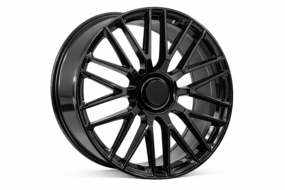 E803 Gloss Black 19x8.5 ET35 / 19x9.5 ET35 5x112 — Staggered Set of 4