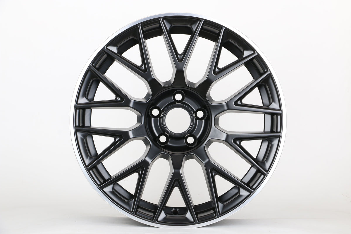 E803 Satin Black Machined Lip 18x8.5 ET35 / 18x9.5 ET35 5x112 — Staggered Set of 4