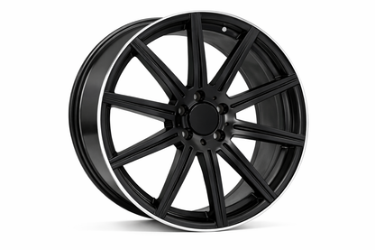 E806 Satin Black Machined Lip 18x9.5 ET35 5x112 – (Square Set of 4)