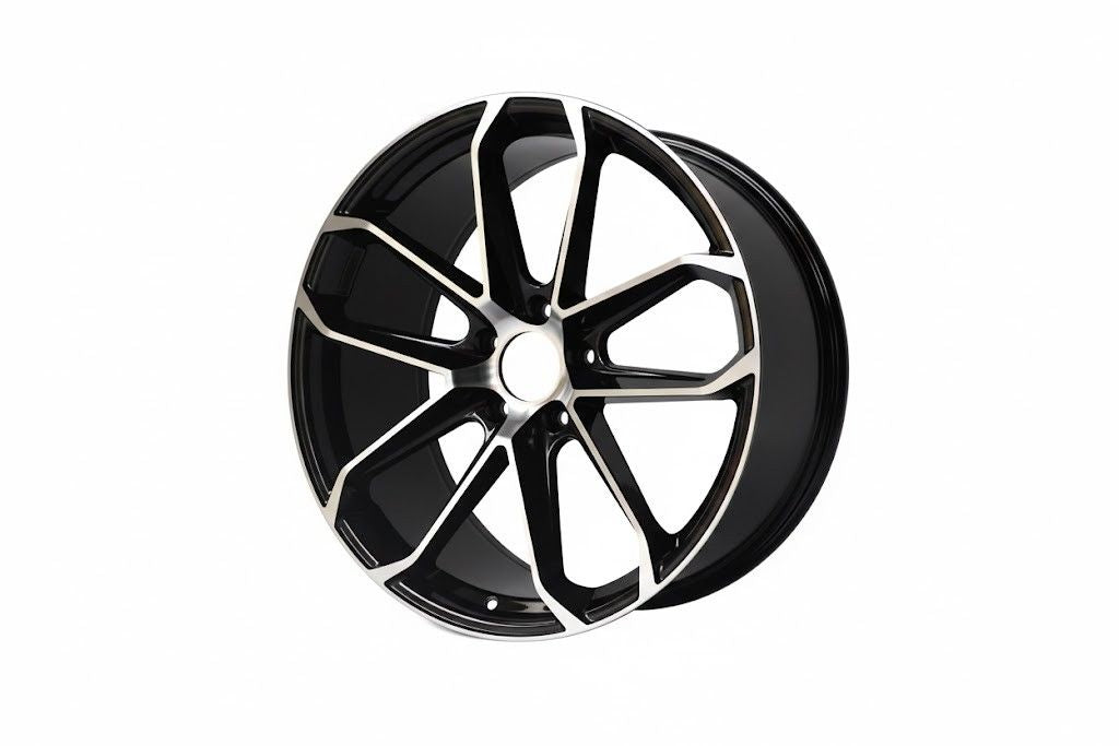 E861 Black Machined Face 22in Staggered Set 10.0 ET45 / 11.5 ET61 5.130 (4 Wheels)