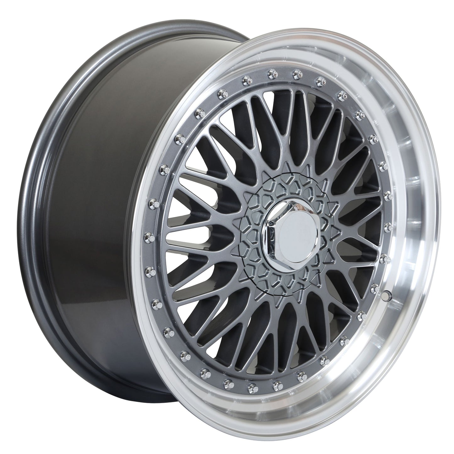 E881 Gunmetal Machined Face With Silver Rivet 16x7.5 ET35 4.100.114 - Square Set (4 Wheels)