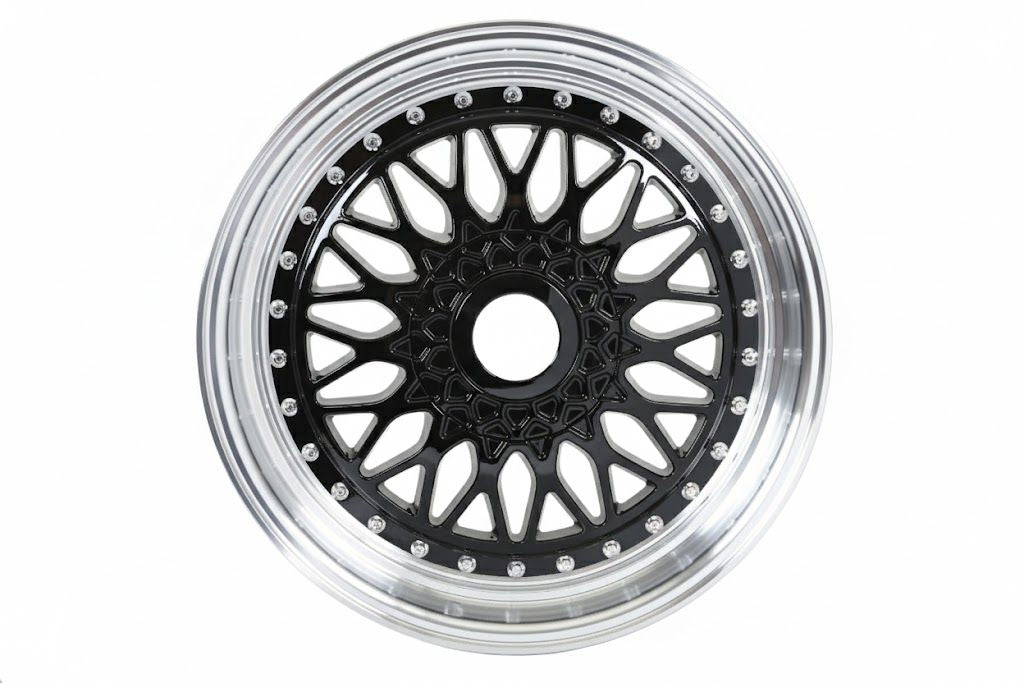 E881 Black Machined Lip Silver Rivet 19x9.5 ET35 5x112.120 - Square Set (4 Wheels)