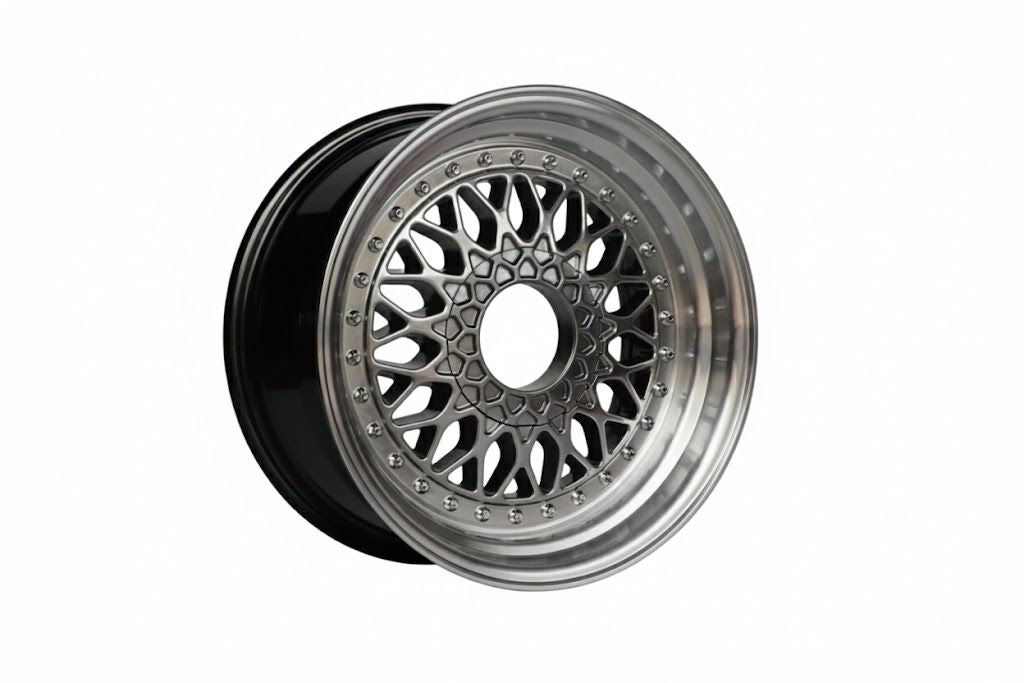 E881 Hyper Black Machined Lip With / Silver Rivet 16x7.5 ET15 4.100.114 - Square Set (4 Wheels)