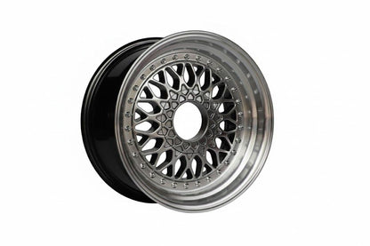 E881 Hyper Black Machined Lip With / Silver Rivet 16x7.5 ET15 4.100.114 - Square Set (4 Wheels)