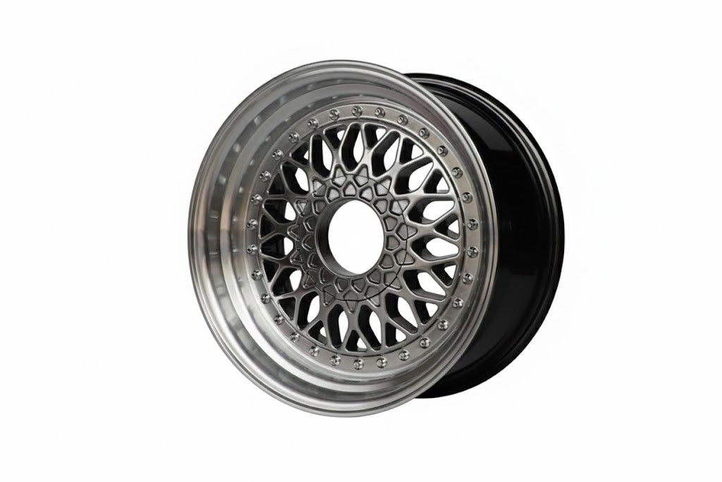 E881 Hyper Black Machined Lip With / Silver Rivet 16x7.5 ET15 4.100.114 - Square Set (4 Wheels)