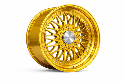 E883 FULL Gold With Silver Rivet 20x8.5 ET35 5x112.120 - Square Set (4 Wheels)